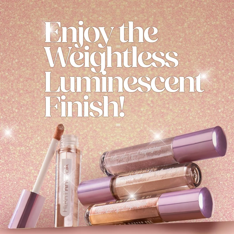Hilary Rhoda Ultra Glow Liquid Highlighter | Illuminating & Glitter Liquid Highlighter | Dewy Finish | Cruelty-Free & Vegan | Luminescent Finish | Weightless -3.8g (Ultra Pale Gold - Shade 02) - Thumbnail 7